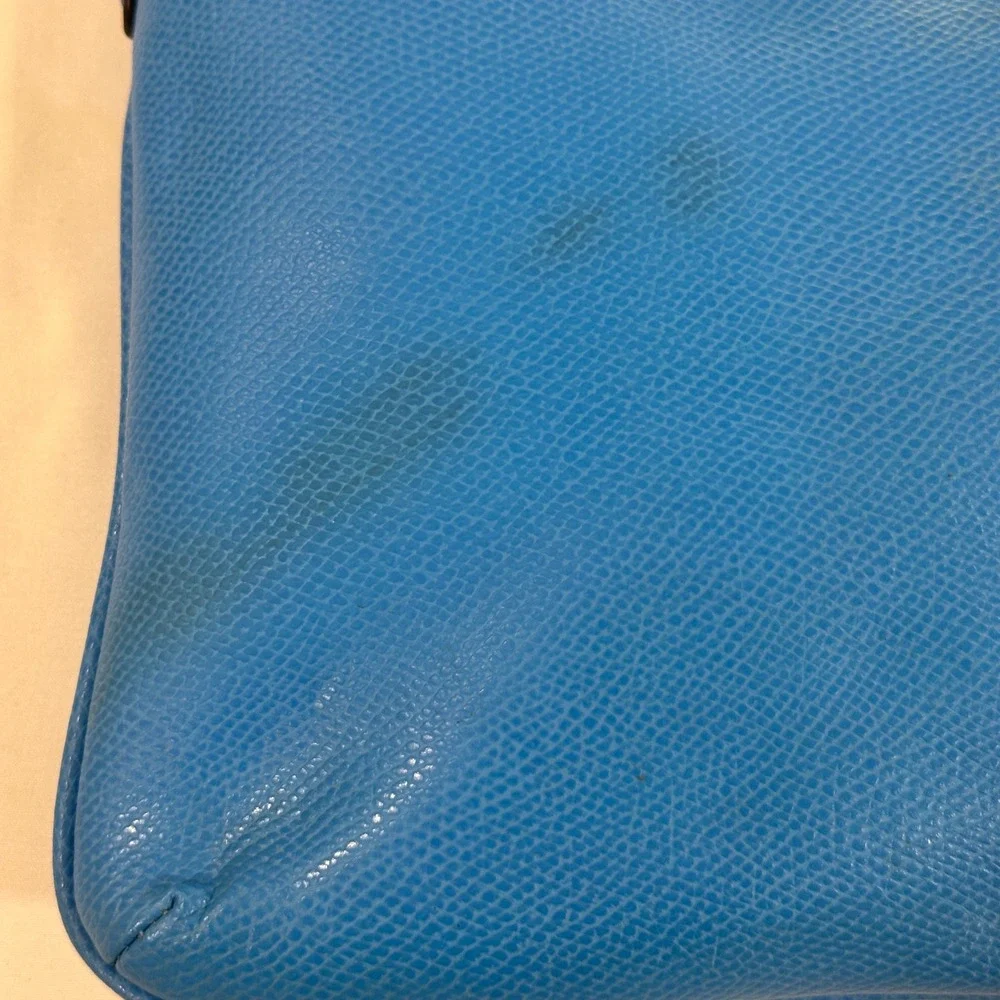 Coach Crossgrain Leather Crossbody Bag Blue Silver Hardware Slim Messenger Small